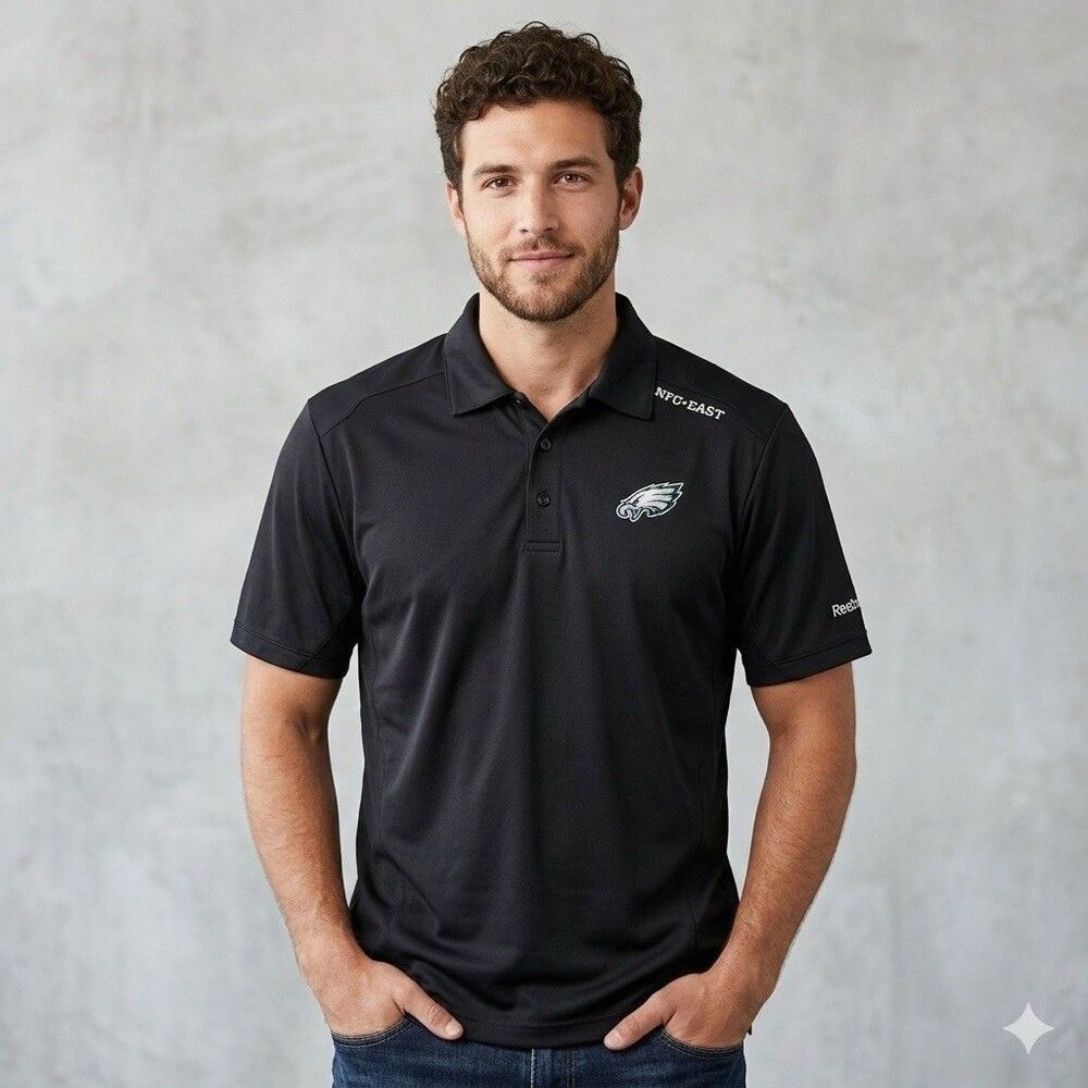 Philadelphia Eagles Reebok Play Dry Polo Shirt Black Men's Large NFC East NFL